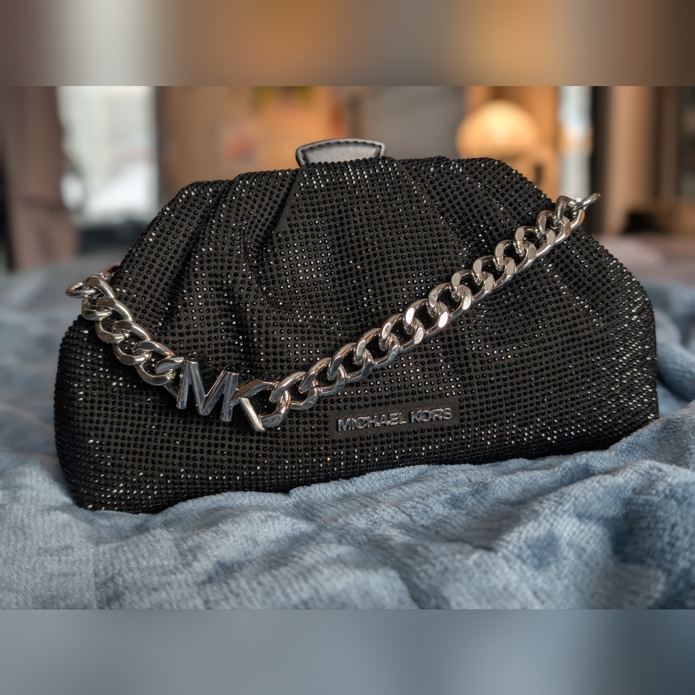 Michael Kors KISS LOCK Black Chain Rhinestone Satchel Crossbody Bag NWOT